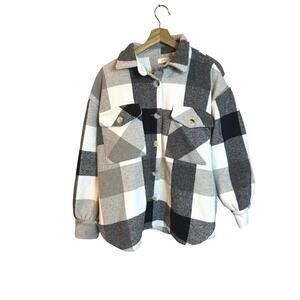 Off Out Of This World Women’s Lined Flannel Jacket Black Gray White S/M